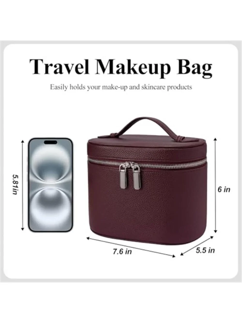 Burgundy Makeup Bag Travel Cosmetic Case Compartments Handle Toiletry Bag Women